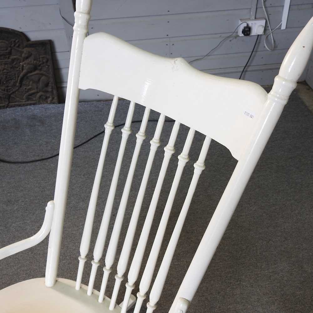 A white painted rocking chair, together with a child's chair and an Art Nouveau brass fender, 97cm - Image 7 of 9