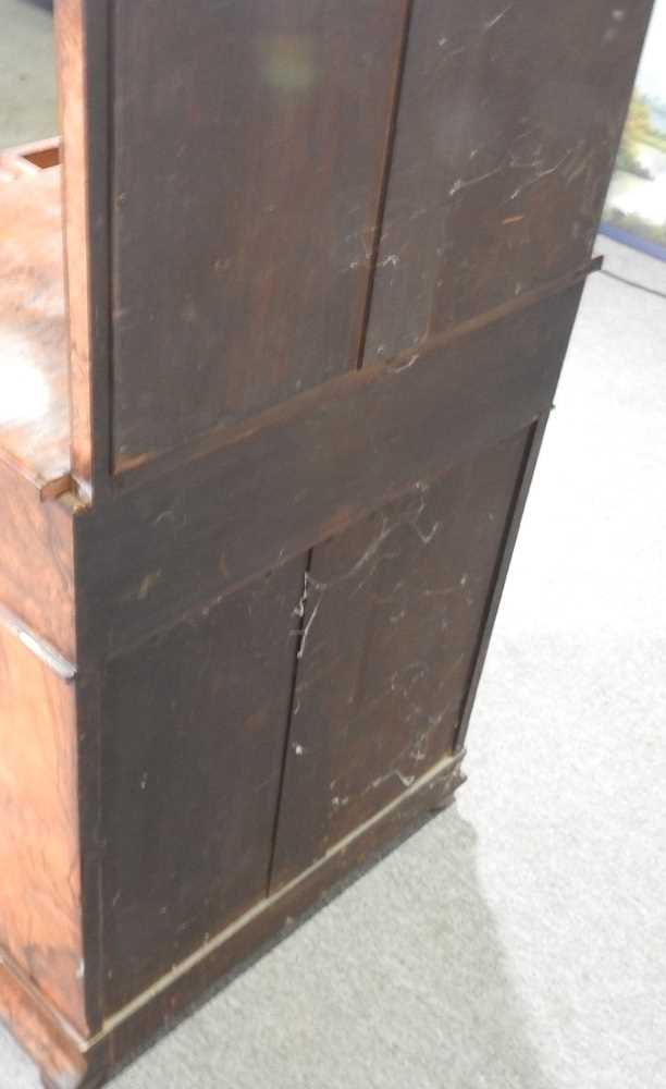 A good Victorian burr walnut mirror back music cabinet, with a fret carved gallery, above four short - Image 5 of 6