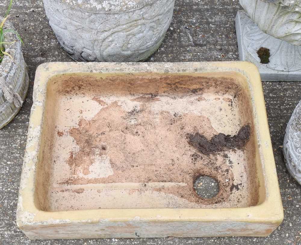 A stoneware sink, 64cm wide, together with four various cast stone garden pots (5) - Image 3 of 4