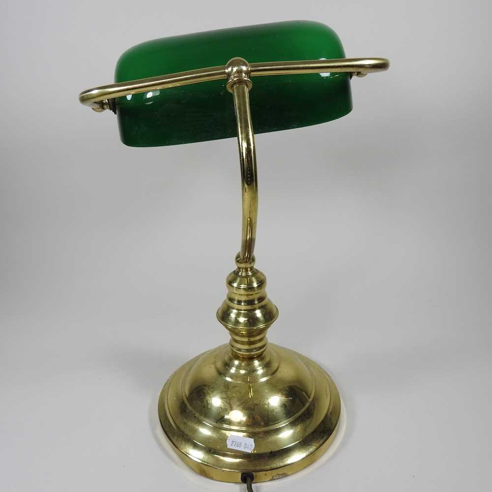 A brass desk lamp, with a green glass shade, 37cm high - Image 5 of 6