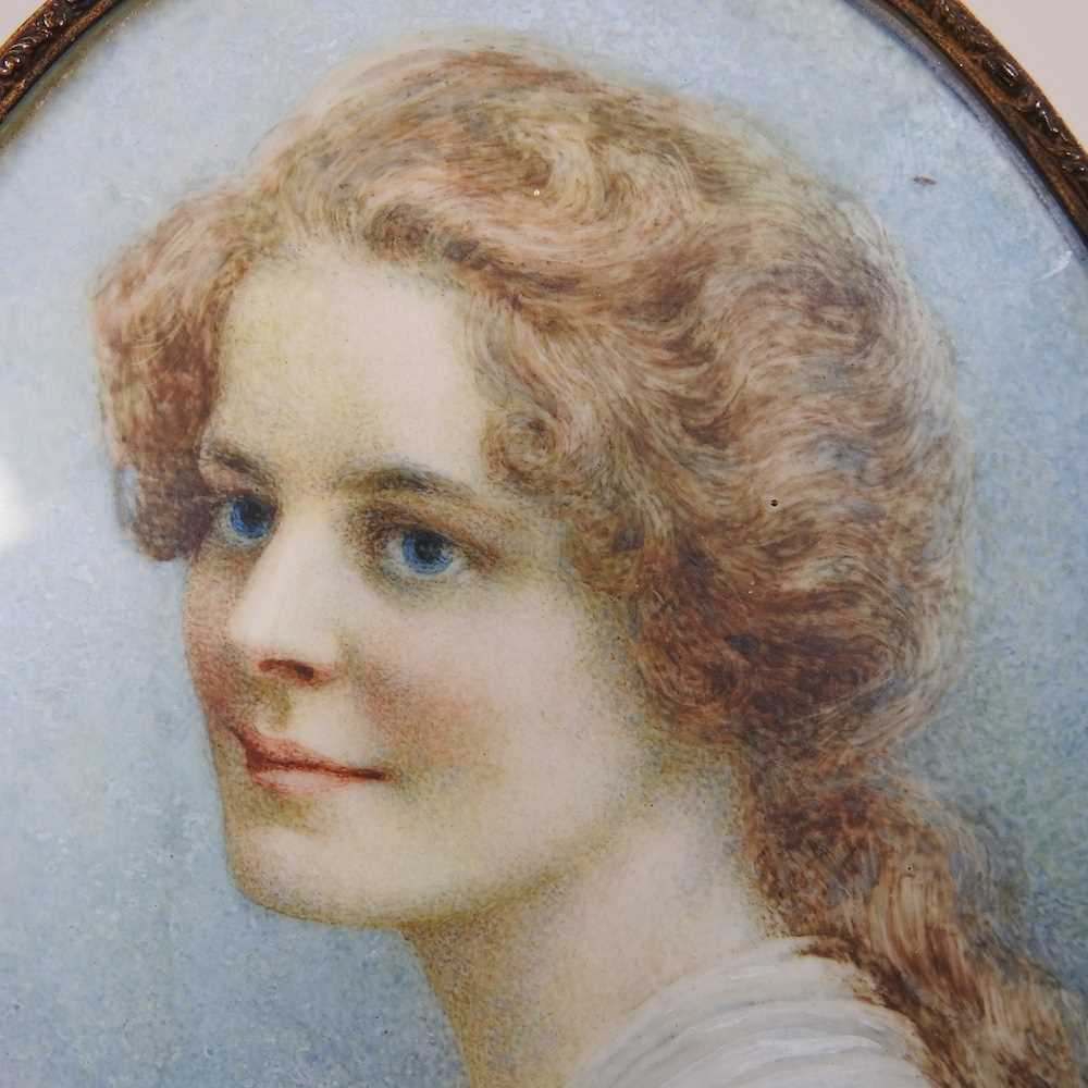 English school, 19th century, a portrait miniature of a young lady, watercolour, 12 x 9cm, framed - Image 3 of 6