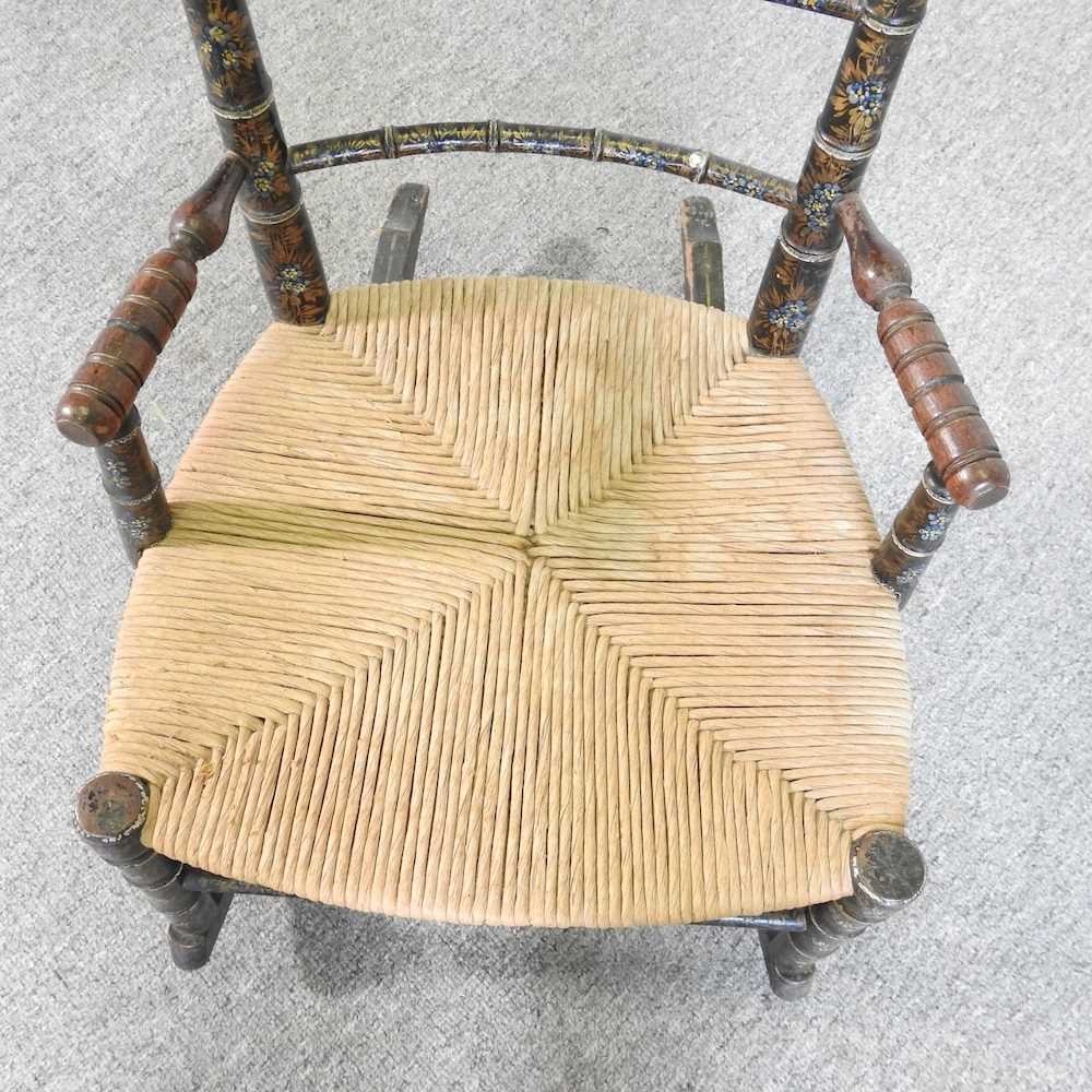 A 19th century child's faux bamboo rocking chair, with a rush seat - Image 5 of 5