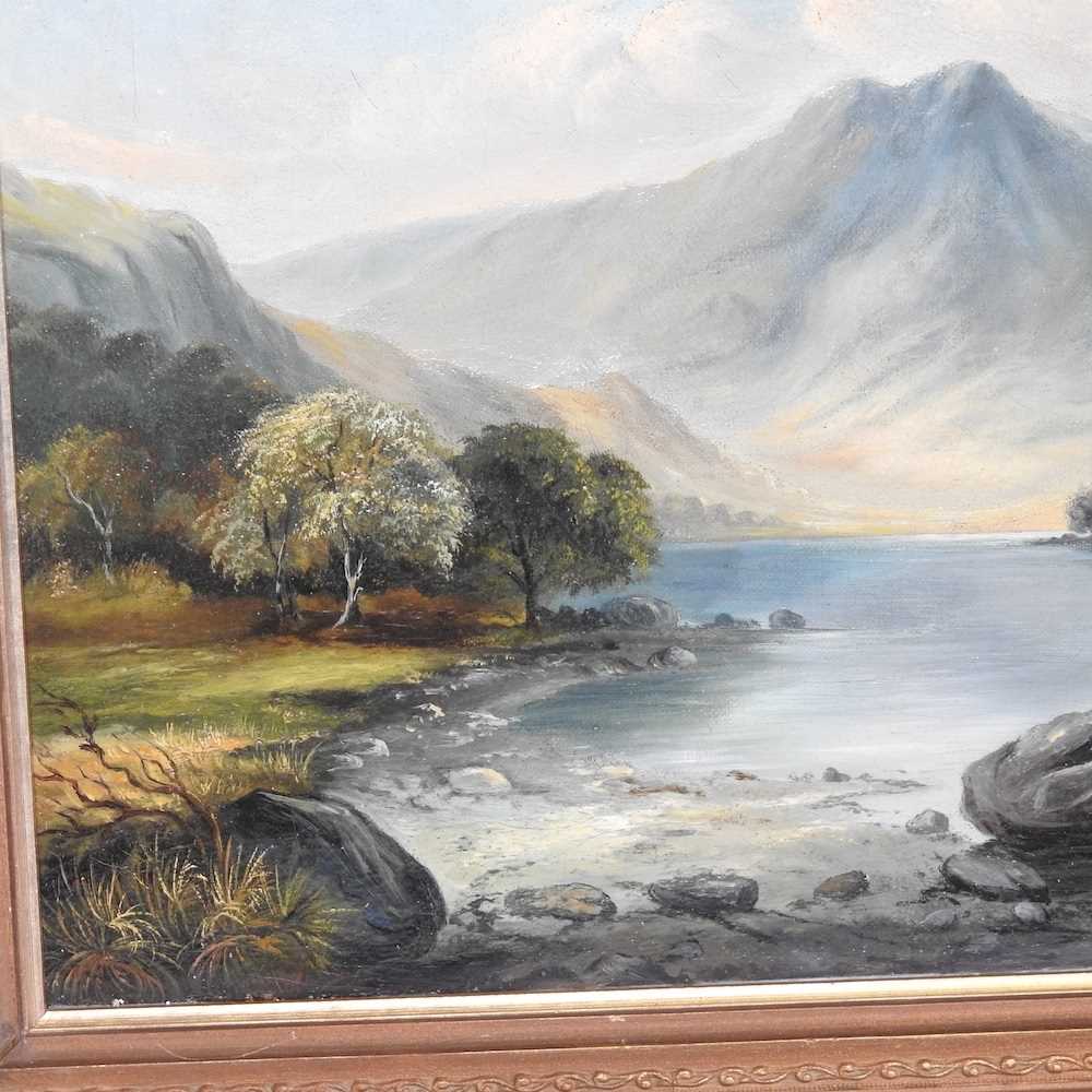 Alice O Clay, 19th century, mountain river landscape, signed and dated 1888, oil on canvas laid on - Image 3 of 5