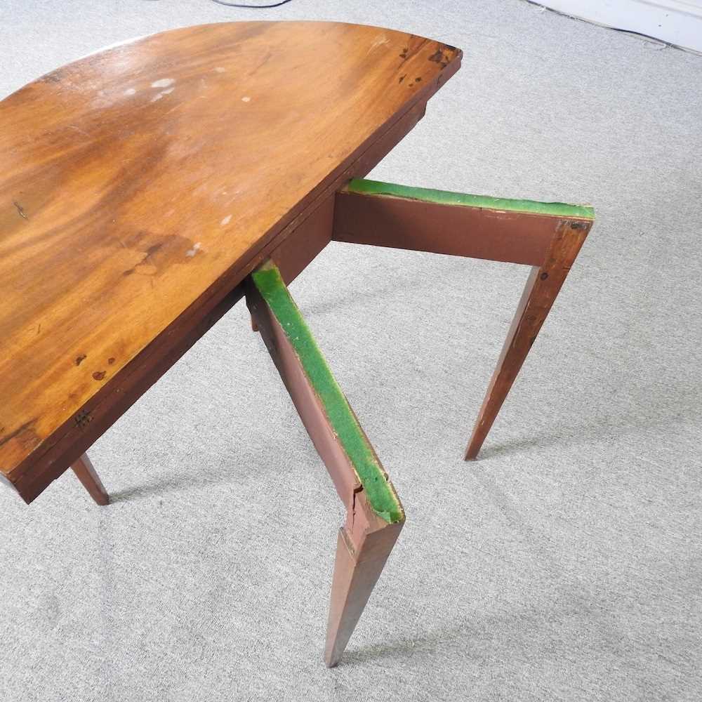 A George III mahogany D shaped folding tea table, on tapered legs 90w x 44d x 74h cm - Image 5 of 5