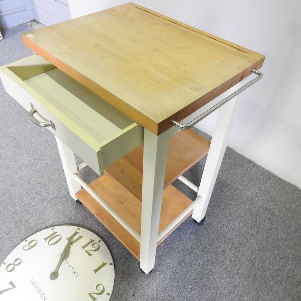 A cream painted butcher's block, together with a cream painted wall clock (2) 59w x 43d x 85h cm - Image 3 of 3