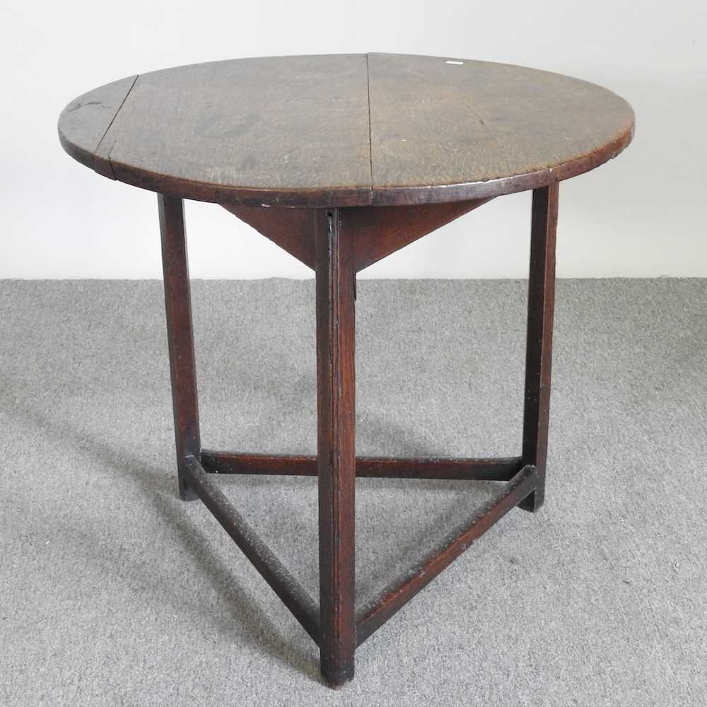 A 19th century and later oak cricket table, with a circular top, on a splayed base 74d x 68h cm - Image 9 of 9