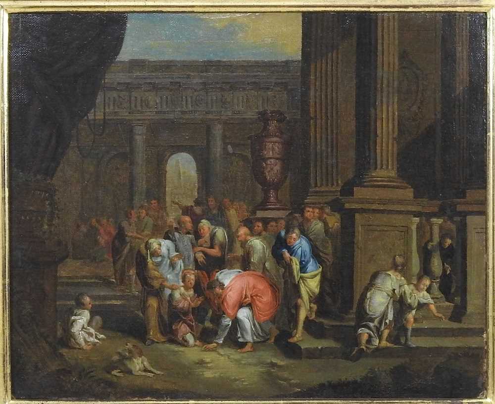 Style of Gerard I Hoet, 1648-1733, Christ healing the blind, oil on canvas, 33 x 40cm - Image 3 of 8