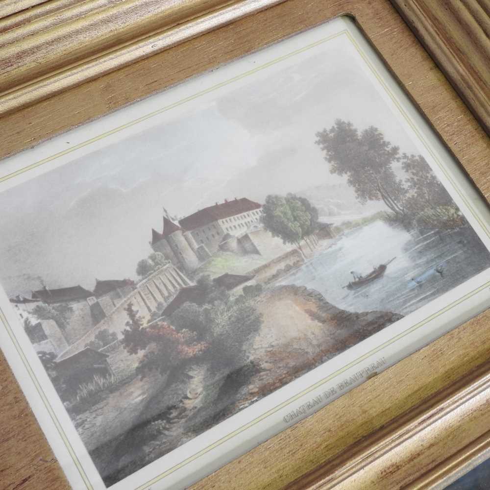 A gilt framed pier mirror, inset with a print of a French landscape, 108 x 43cm - Image 4 of 5