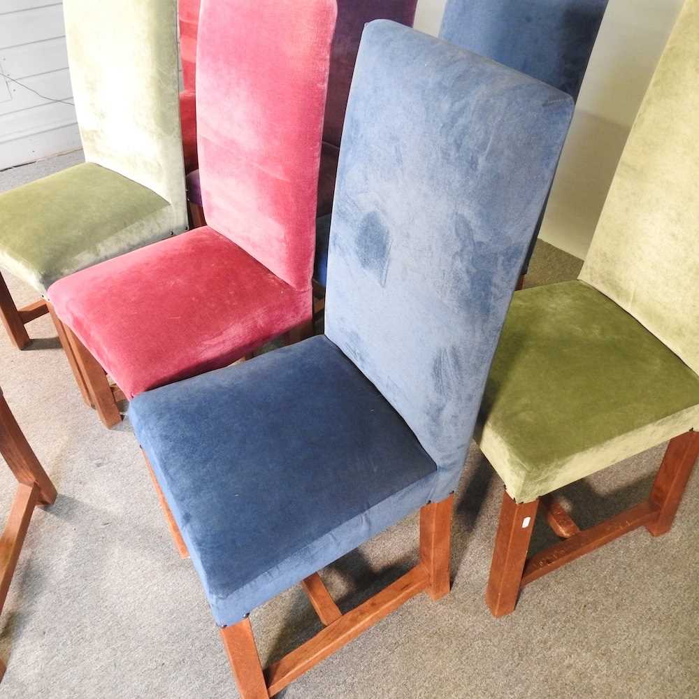 A set of eight multi-coloured high back upholstered dining chairs, on square legs (8) - Image 6 of 6