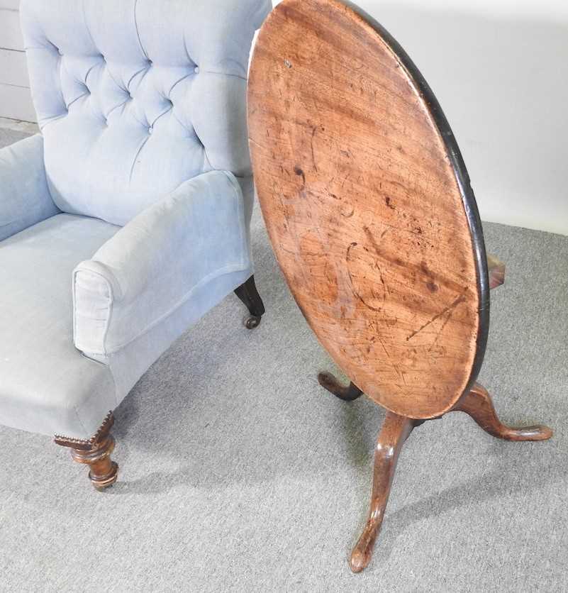 A Victorian blue upholstered button back armchair, on turned legs, together with an occasional - Image 6 of 6