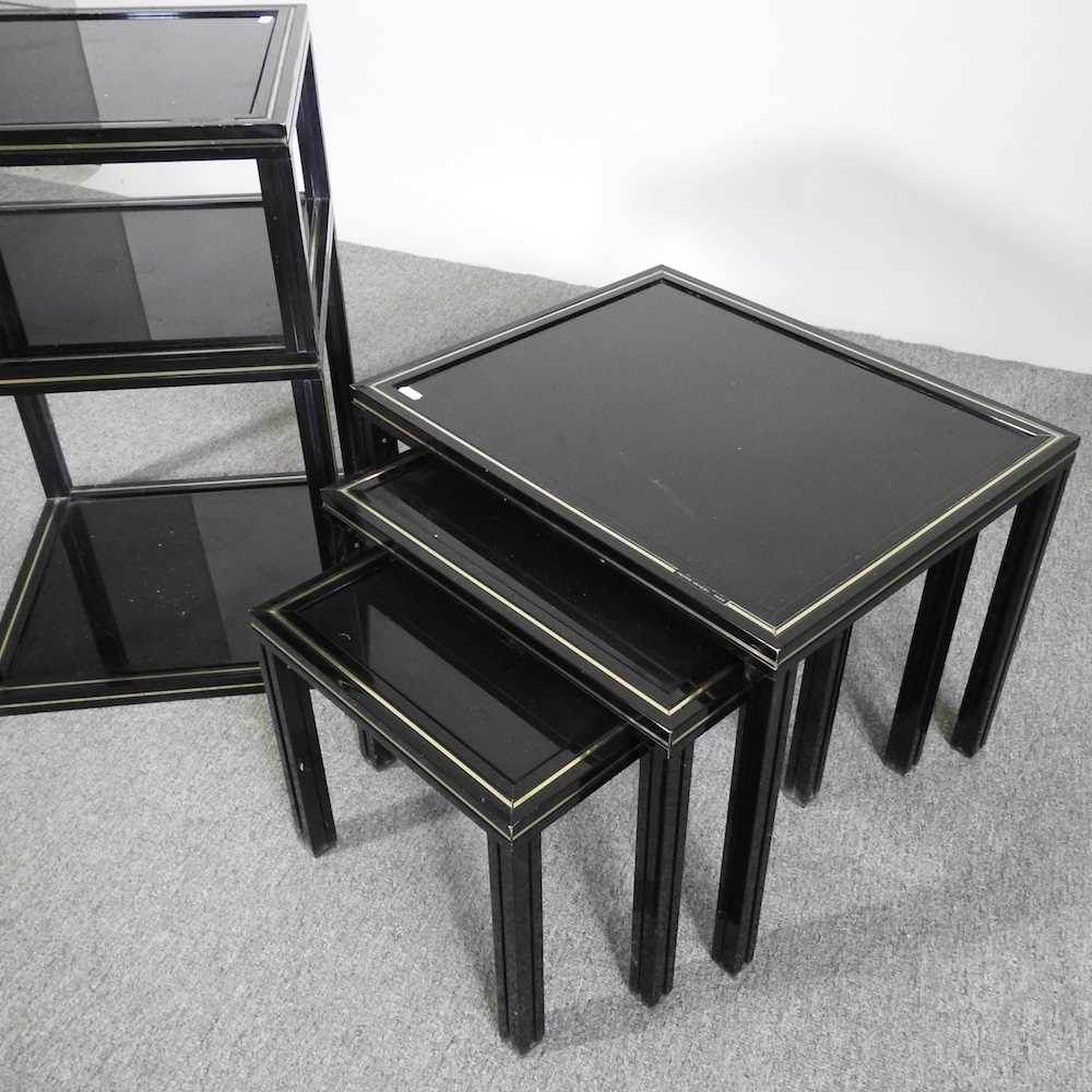 A Pierre Vandel black metal and glass two tier side table, together with a matching nest of - Image 3 of 4