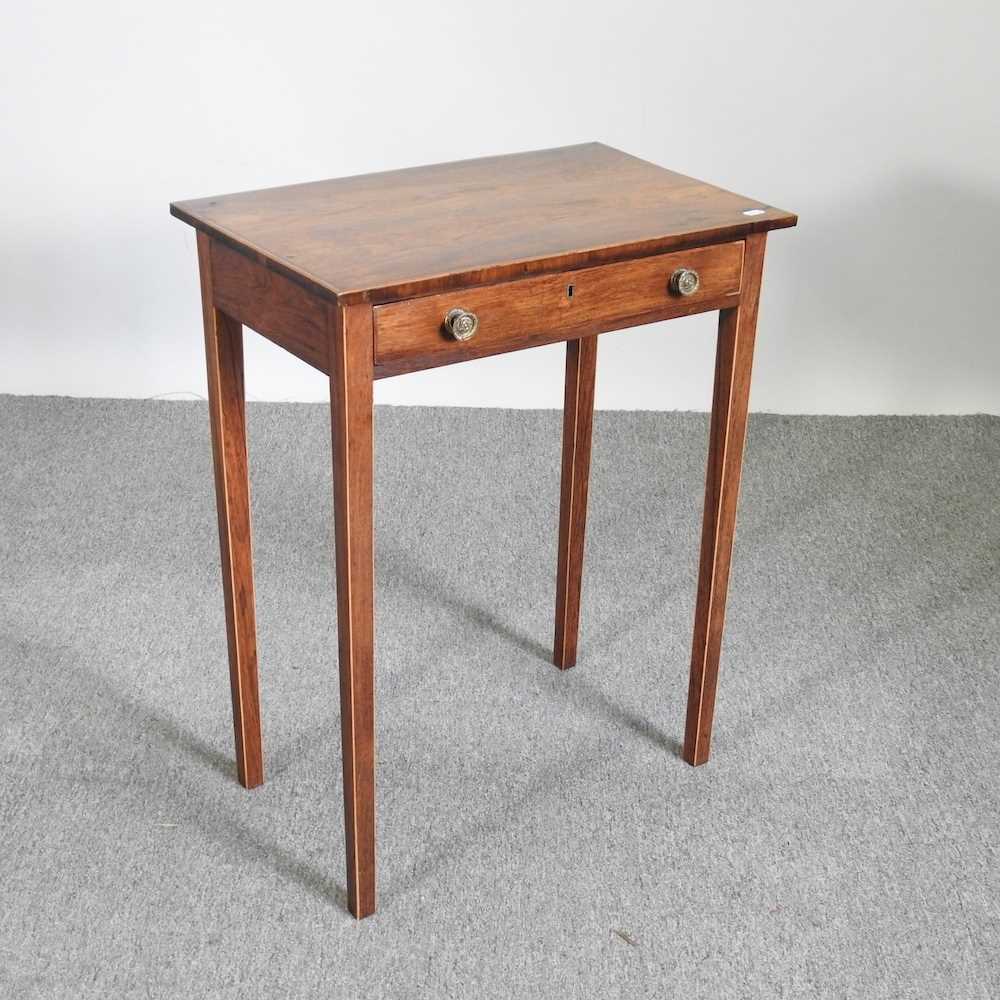 A George III style rosewood, crossbanded and boxwood strung side table, containing a single drawer - Image 5 of 8