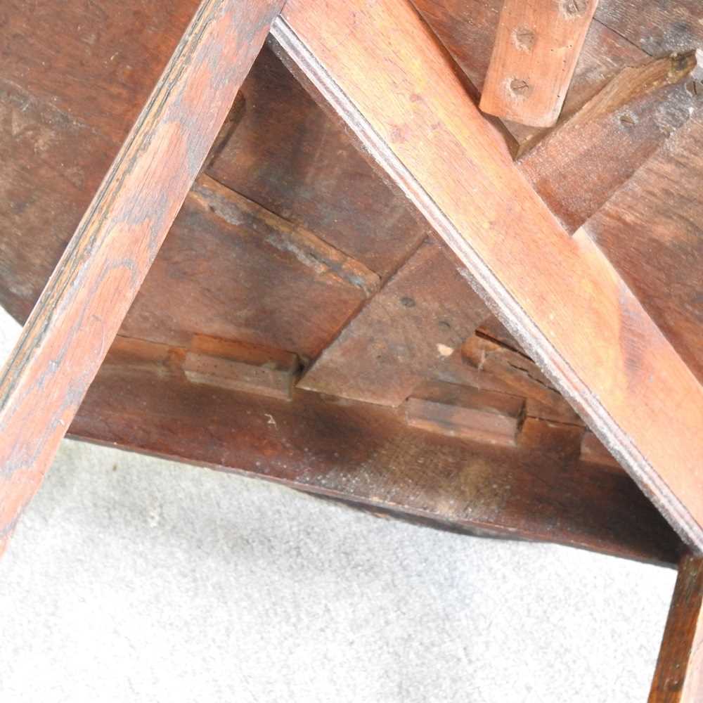 A 19th century and later oak cricket table, with a circular top, on a splayed base 74d x 68h cm - Image 2 of 9