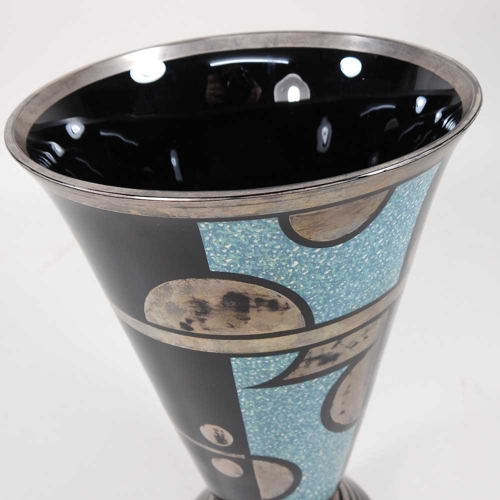 A French Art Deco glass vase, circa 1930, with silvered and enamelled decoration, attributed to Hem, - Image 3 of 6