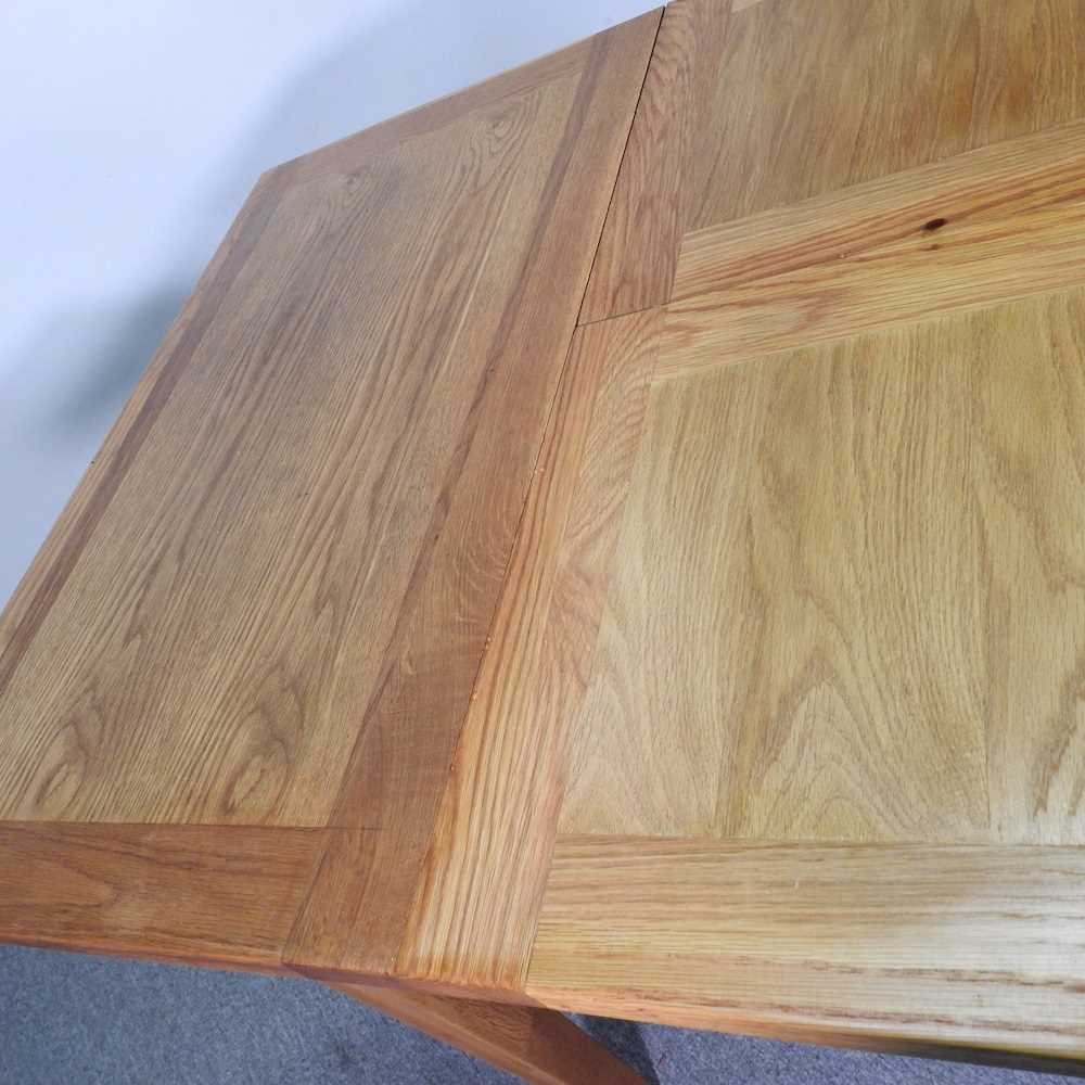 A modern light oak draw leaf dining table 148w x 86d x 77h cm Overall complete and usable but dirty, - Image 2 of 3