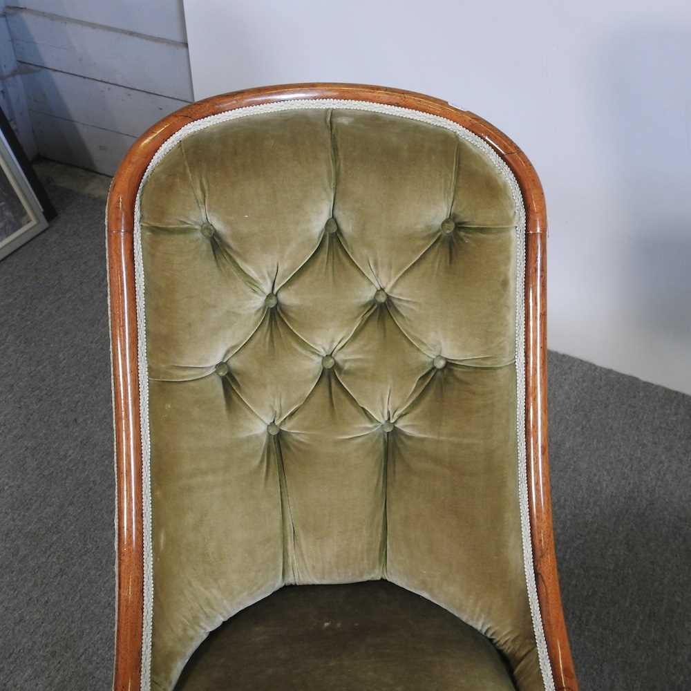 A Victorian green upholstered button back armchair, together with a 19th century cock fighting chair - Image 3 of 6