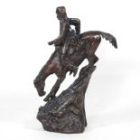 After Frederik Remington, 1861-1909, Mountain Man, patinated bronze figure, signed, 29cm high