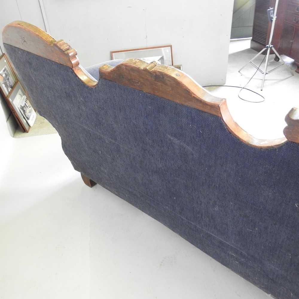 A large 19th century continental blue upholstered show frame sofa 228w x 79d x 106h cm - Image 2 of 7