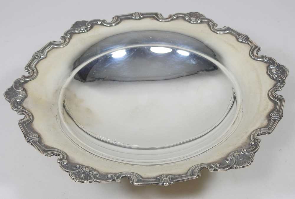 A mid 20th century silver bowl, of circular pedestal form, with a shaped rim, by Mappin & Webb, - Image 5 of 7