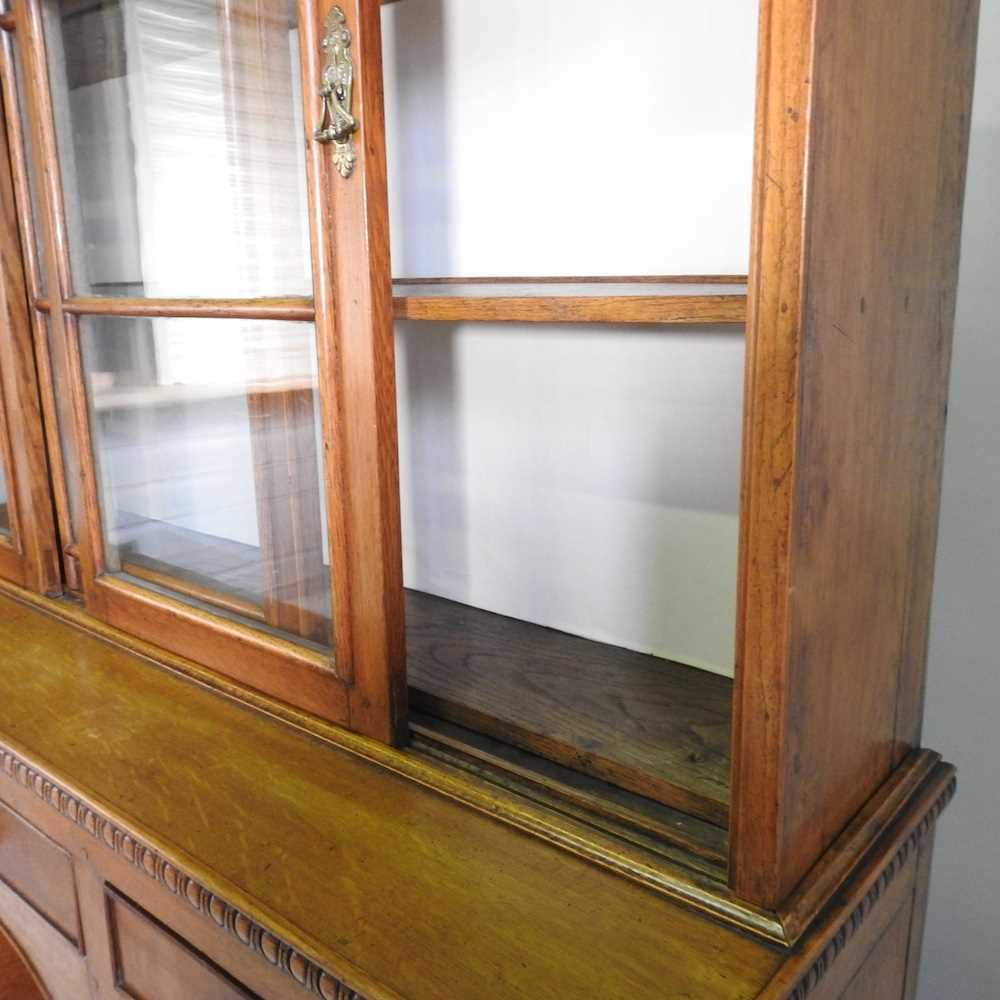 A late Victorian light oak dog kennel dresser, with a glazed plate rack, containing an arrangement - Image 10 of 12