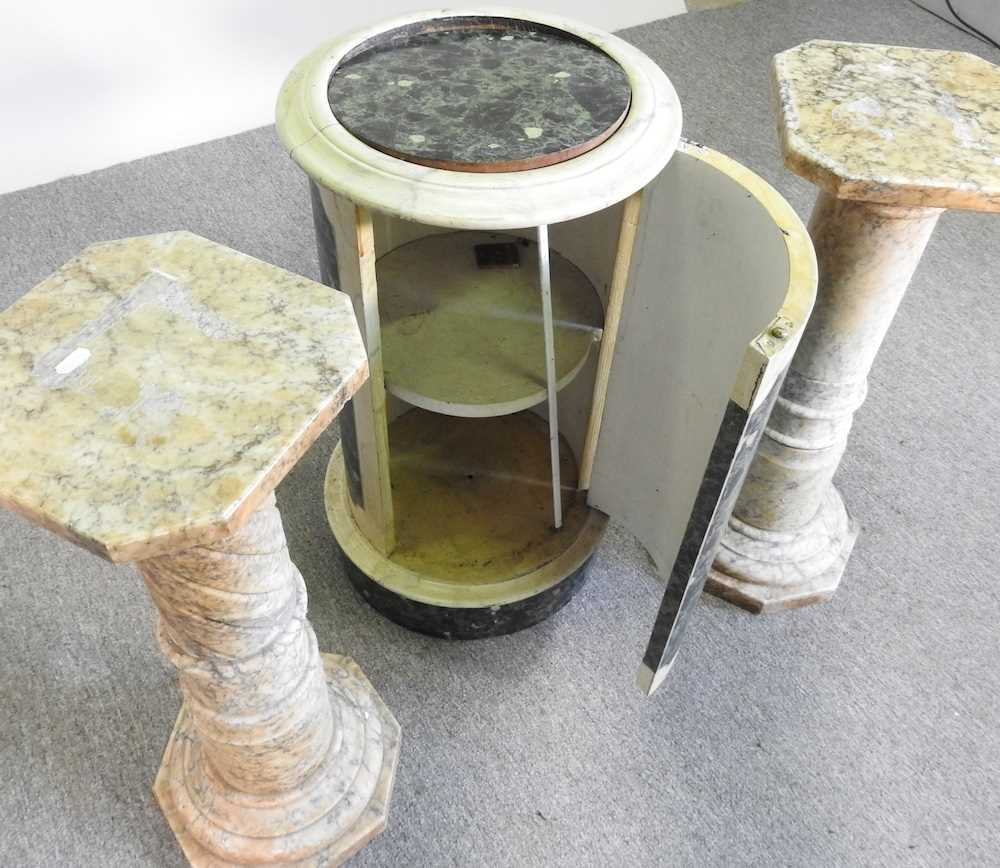 A pair of marble columns, 70cm high, together with a simulated marble cylinder washstand (3) - Image 4 of 5