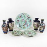 A collection of 19th century Chinese Canton porcelain plates, cloisonne and oriental vases