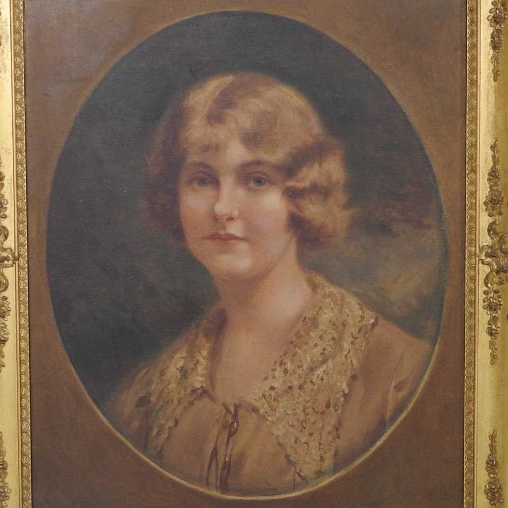 English school, circa 1930, head and shoulders portrait of a lady, signed indistinctly, oil on - Image 4 of 12