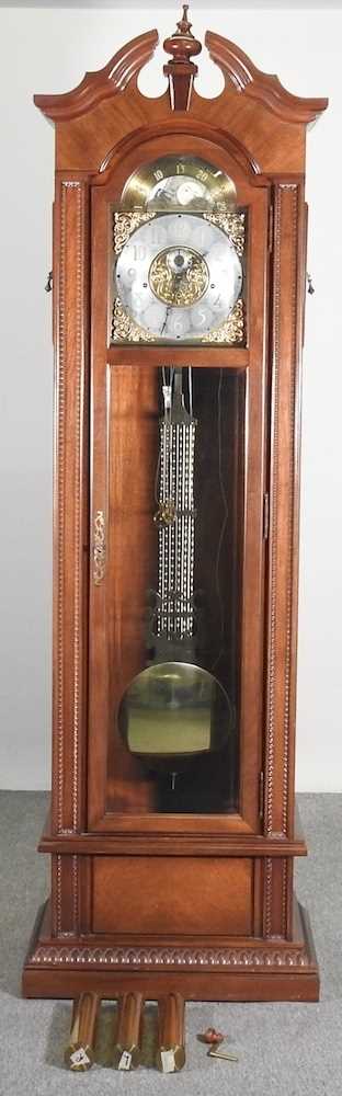 A modern teak cased longcase clock, the brass dial signed Hamilton, having a three train movement, - Image 3 of 8