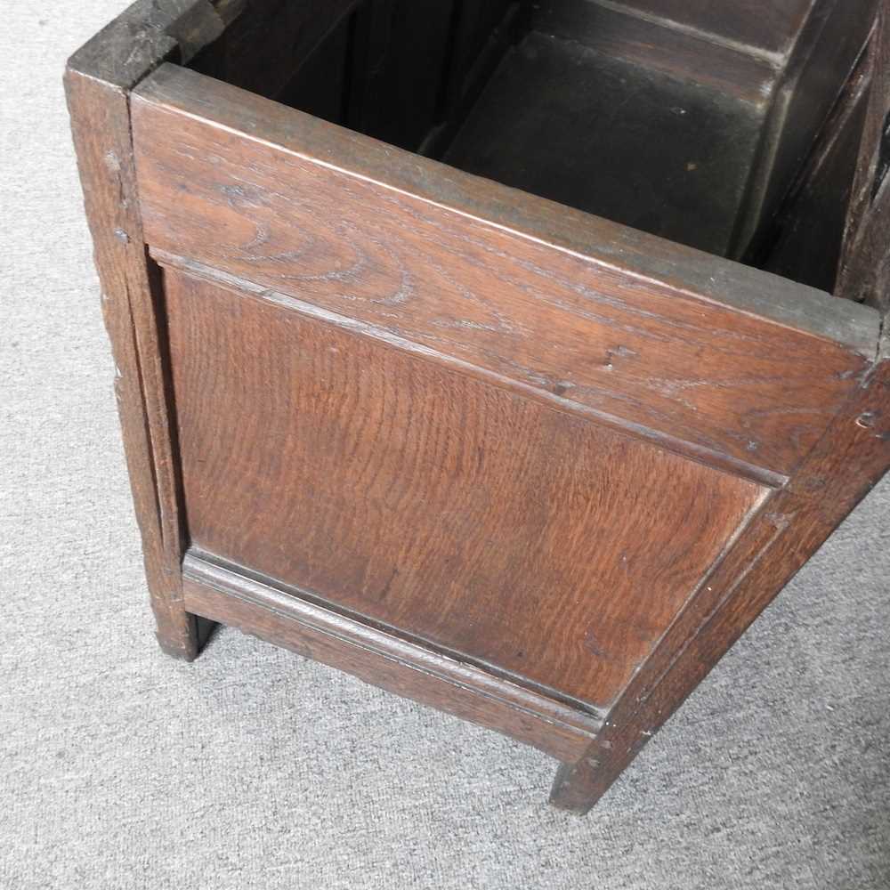 An 18th century oak coffer, with a hinged lid 93w x 39d x 58h cm - Image 7 of 8