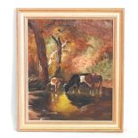 Weeks, 19th century, cattle watering, signed oil on canvas, 50 x 60cm