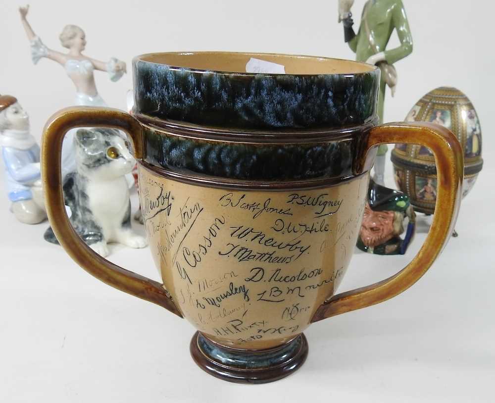 An early 20th century Royal Doulton stoneware tyg, incised with signatures, 19cm high, together with - Image 5 of 5