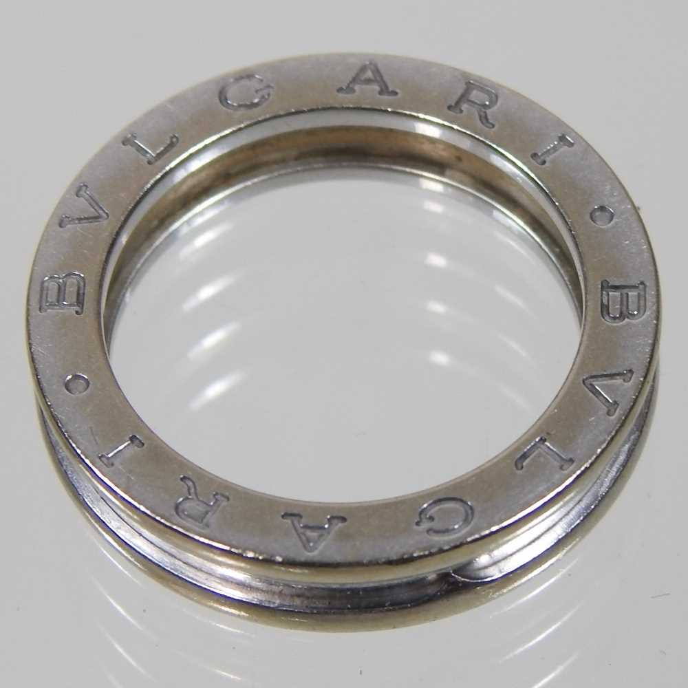 A Bulgari 18 carat white gold ring, of plain ribbed design, inscribed to one side, 5.8g, size P, - Image 3 of 5