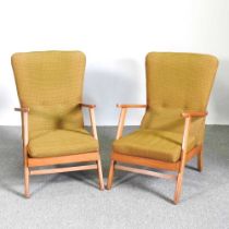A pair of mid 20th century gold upholstered armchairs (2)