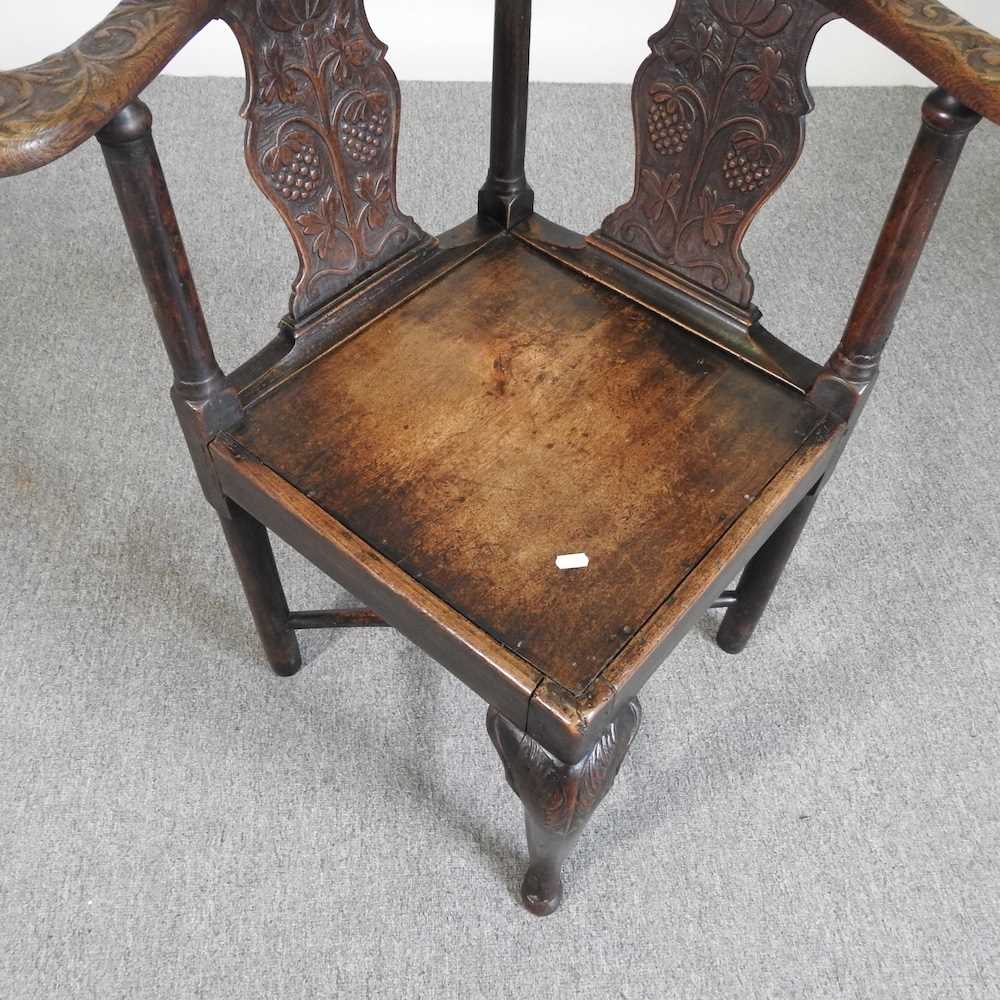 A George III and later carved oak corner chair - Image 3 of 4