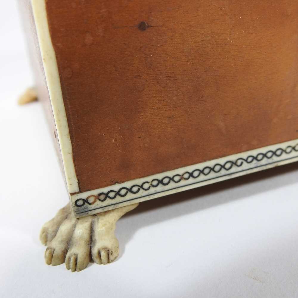 A 19th century Indian vizagapatum sandalwood glove box, on paw feet, 28cm wide. Note: a non- - Image 5 of 11