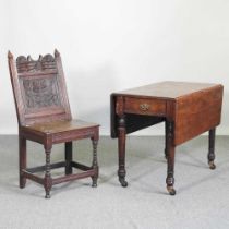 A 19th century carved oak side chair, together with a 19th century pembroke table (2)
