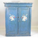 A large early 20th century French polychrome painted side cabinet, decorated with flowers 121w x 50d