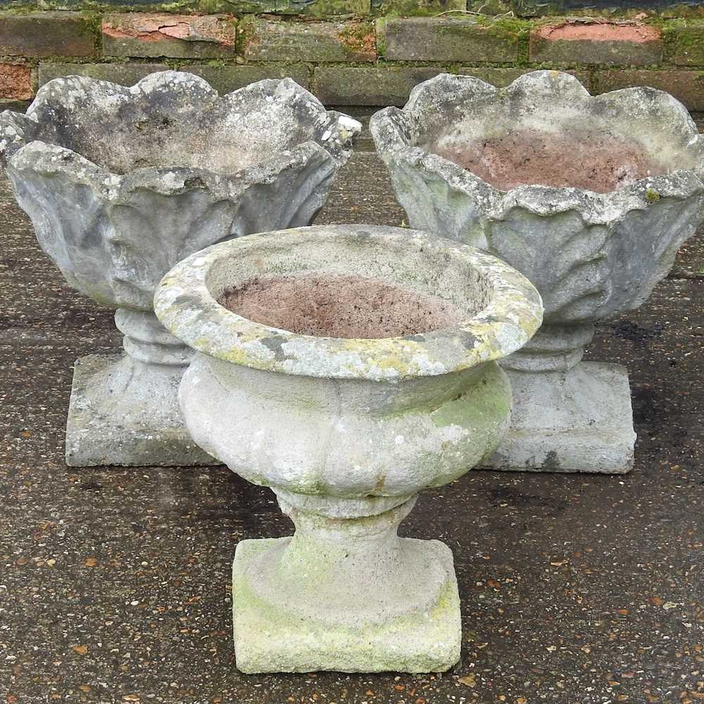 SATURDAY - DAY TWO - A pair of cast stone garden urns, together with another (3) - Image 3 of 5