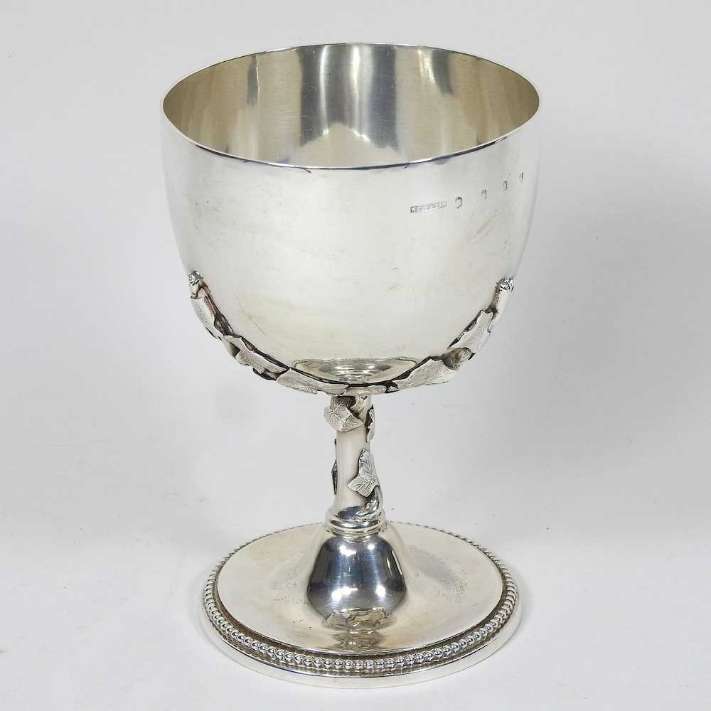 A Victorian Irish silver goblet, having a vyne encrusted stem and beaded foot, by West & son, Dublin