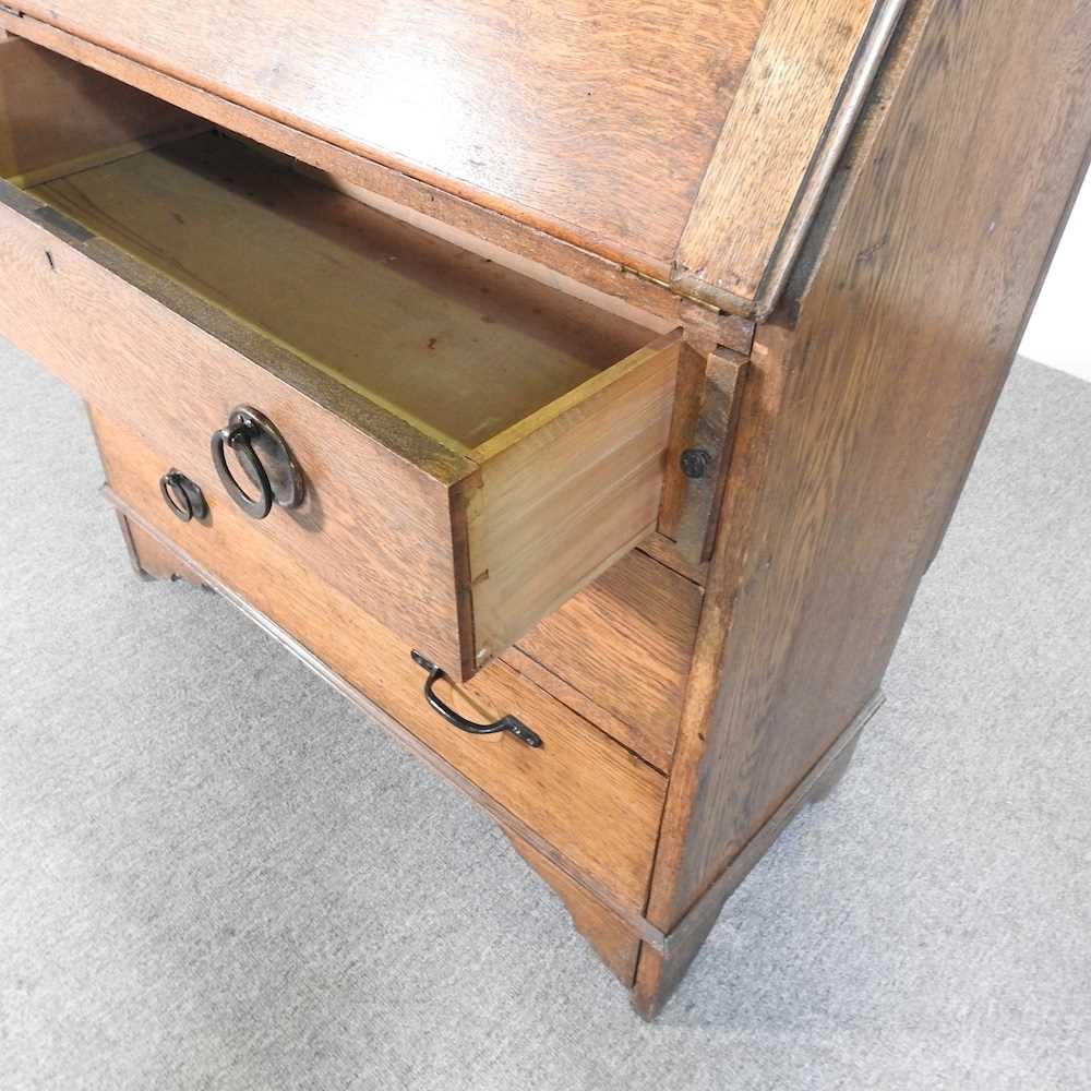 An early 20th century oak bureau bookcase, with stained leaded glass 92w x 41d x 206h cm - Image 6 of 8