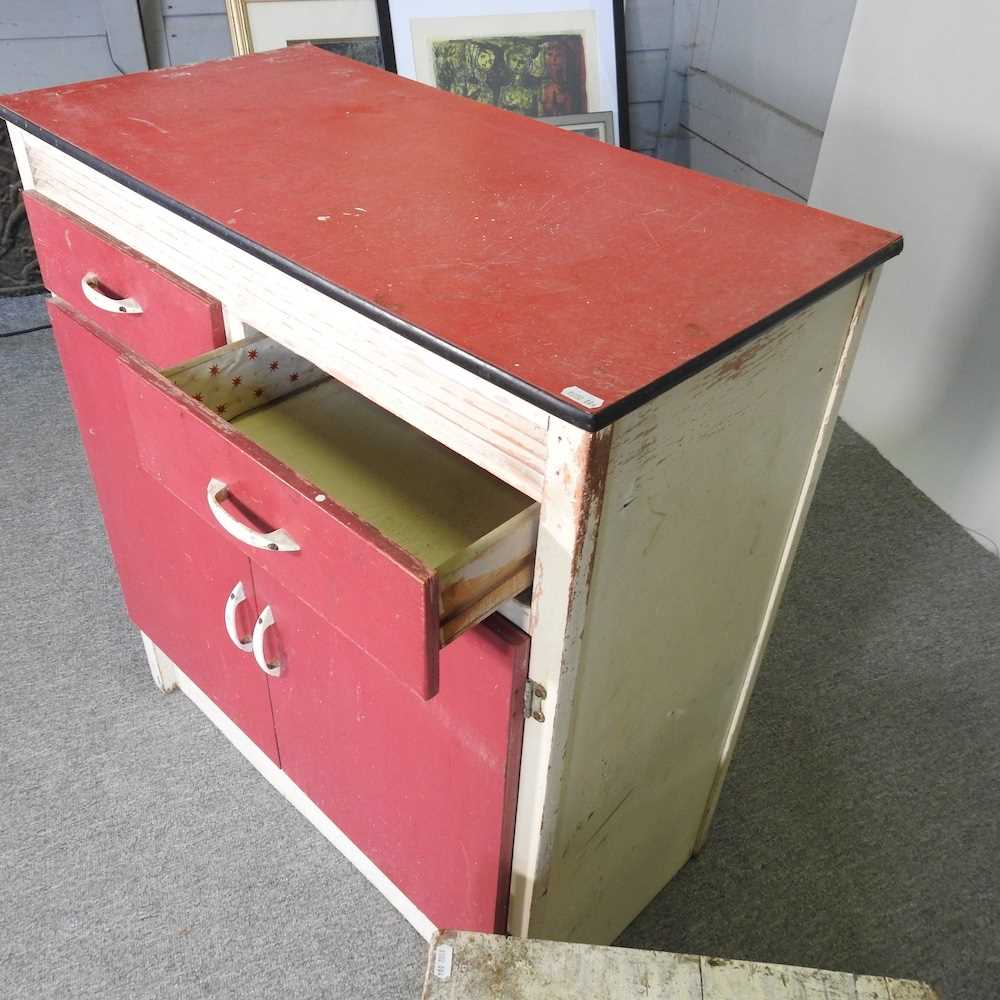 A 1950's painted kitchen cabinet, together with a painted hardwood trunk (2) - Image 6 of 6