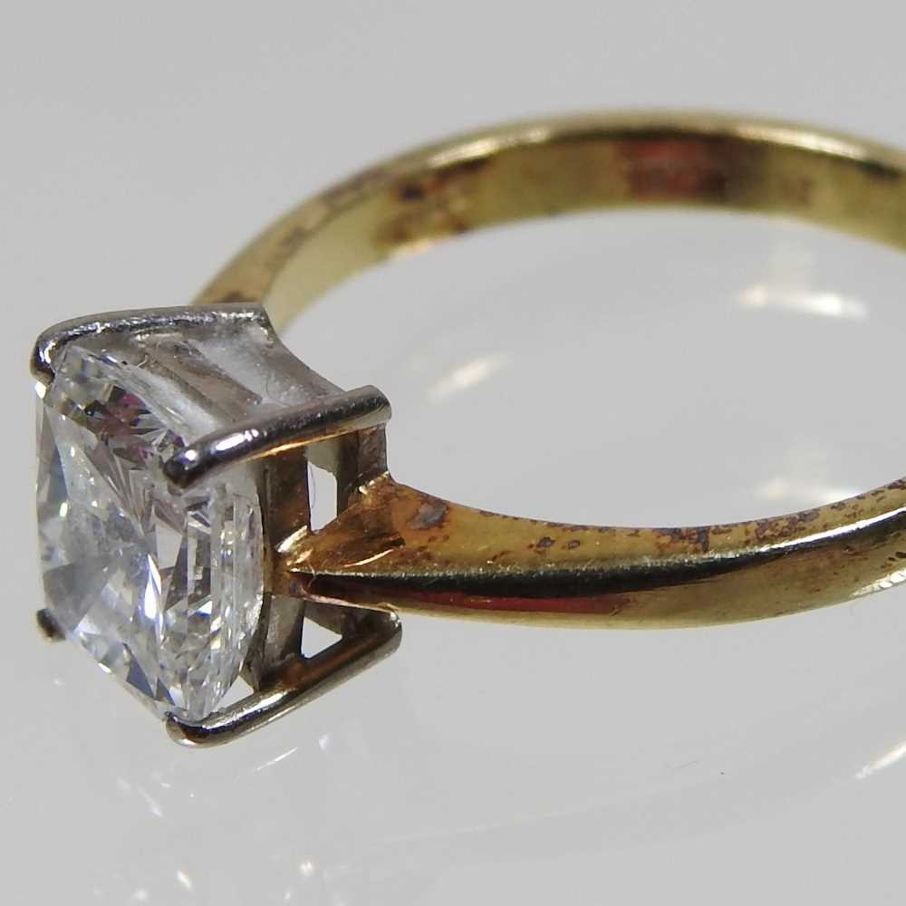 An 18 carat gold princess cut solitaire diamond ring, approximately 1.75 carats, 2.2g, size K, - Image 4 of 7