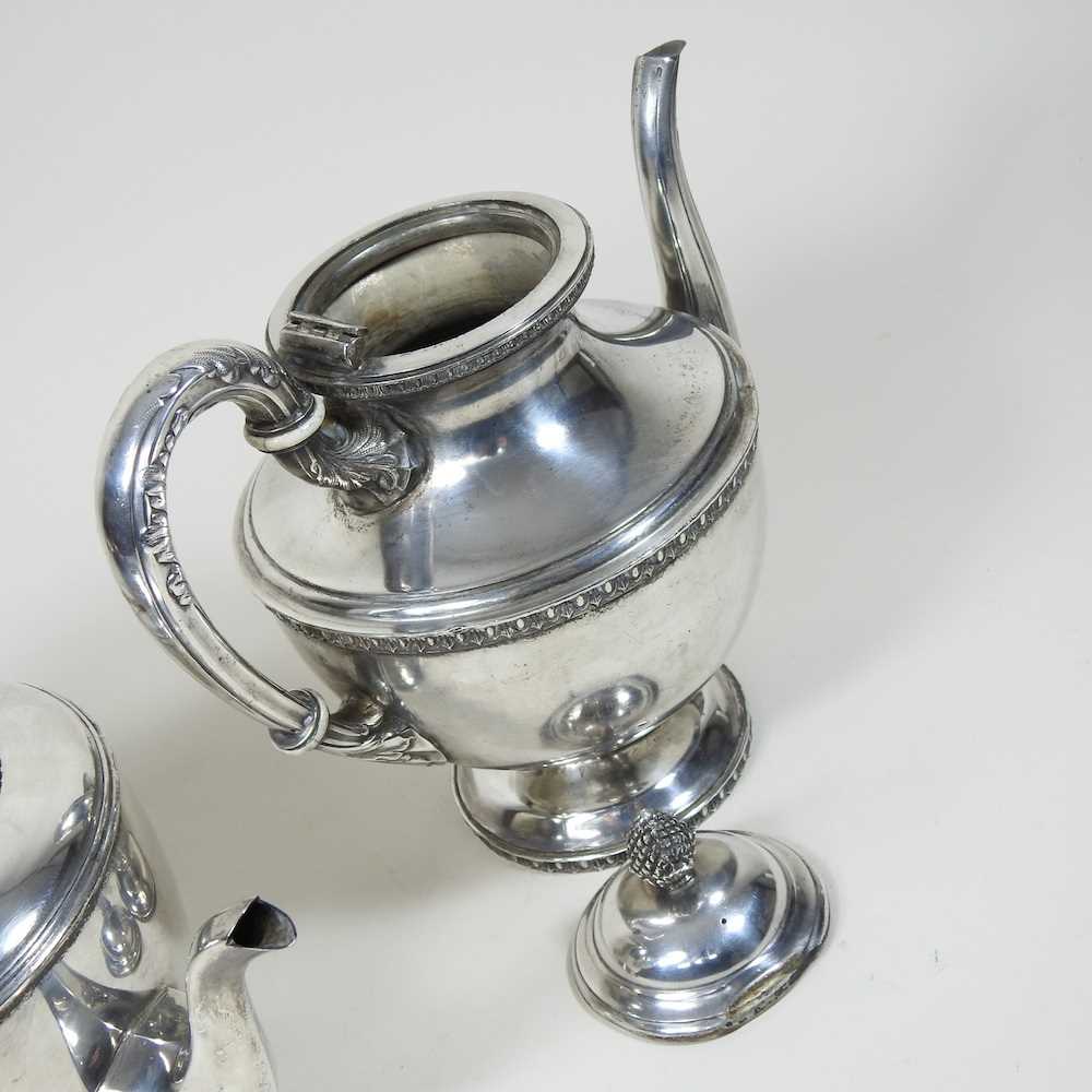 An Art Deco silver teapot, of circular shape, with a wooden handle and finial, with presentation - Image 5 of 6