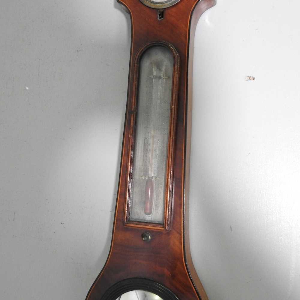 A 19th century mahogany cased wheel barometer, with boxwood and ebony stringing and silvered eight - Image 4 of 5