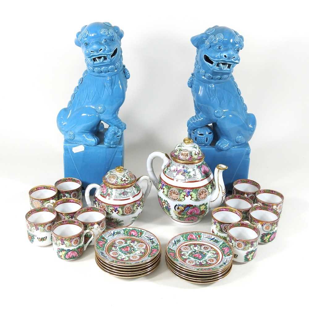 A mid 20th century Chinese porcelain part coffee service, together with a pair of turquoise glazed