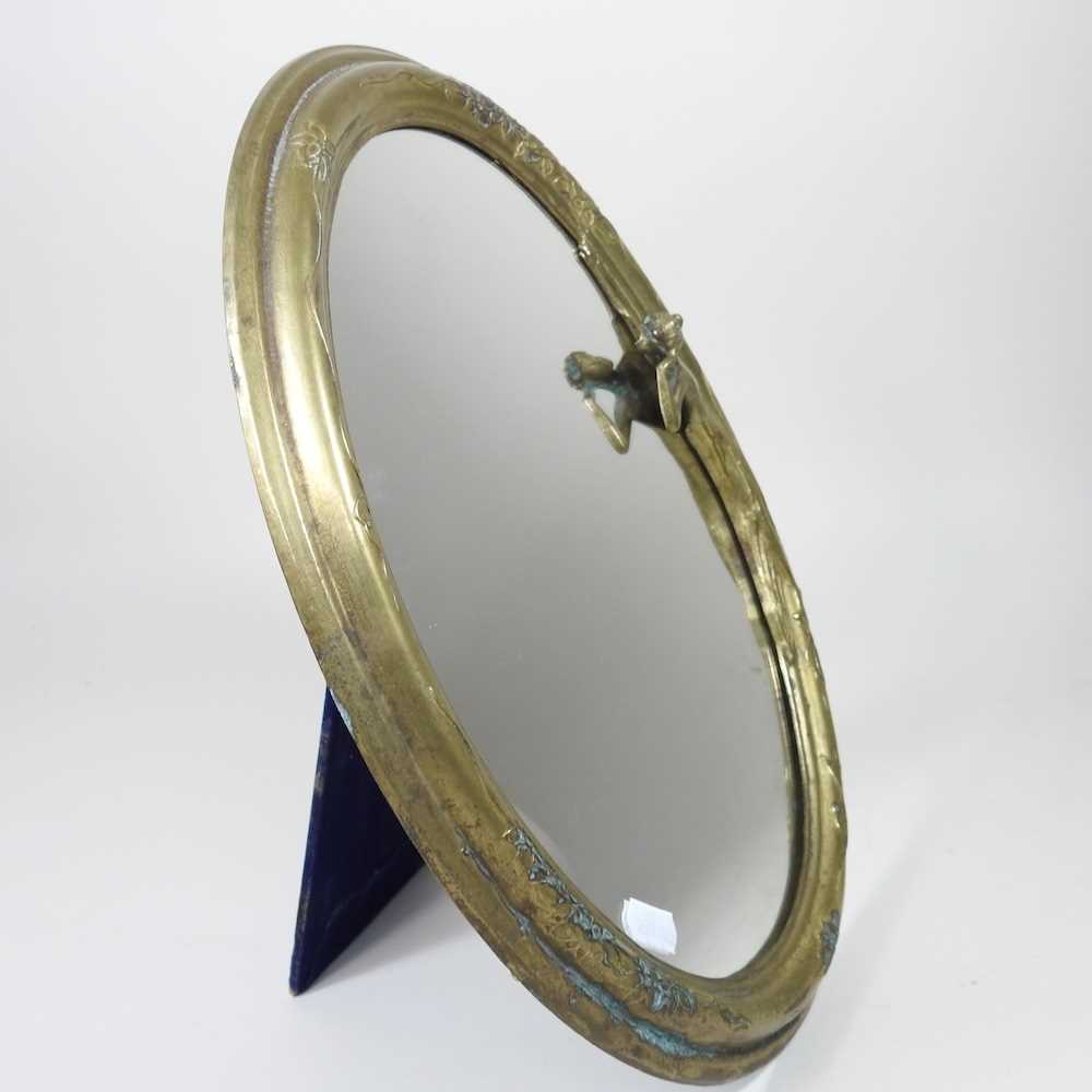 An Art Nouveau brass framed easel mirror, decorated in relief with a lady, 35 x 28cm - Image 3 of 8