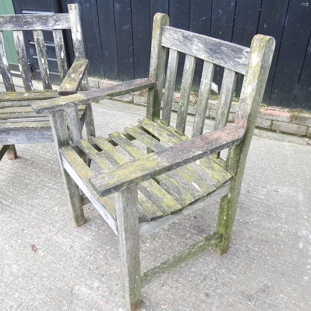 A pair of teak garden arm chairs - Image 4 of 5