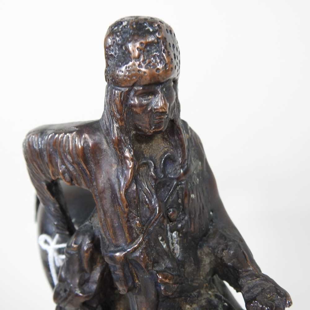 After Frederik Remington, 1861-1909, Mountain Man, patinated bronze figure, signed, 29cm high - Image 6 of 6