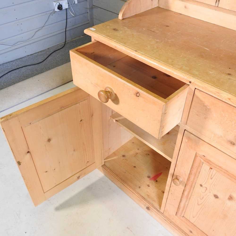 A pine side cabinet, with a glazed upper section, drawers and cupboards below 98w x 44d x 233h cm - Image 5 of 5