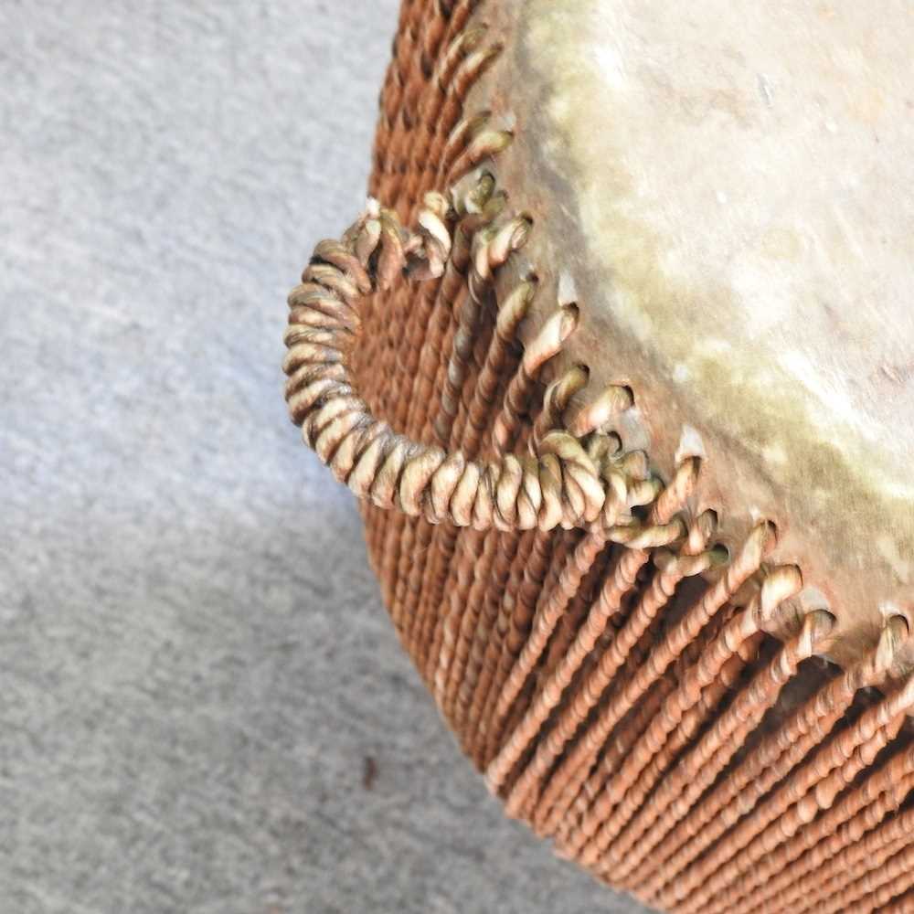 An African drum, with a hide top 42w x 45h cm - Image 2 of 5